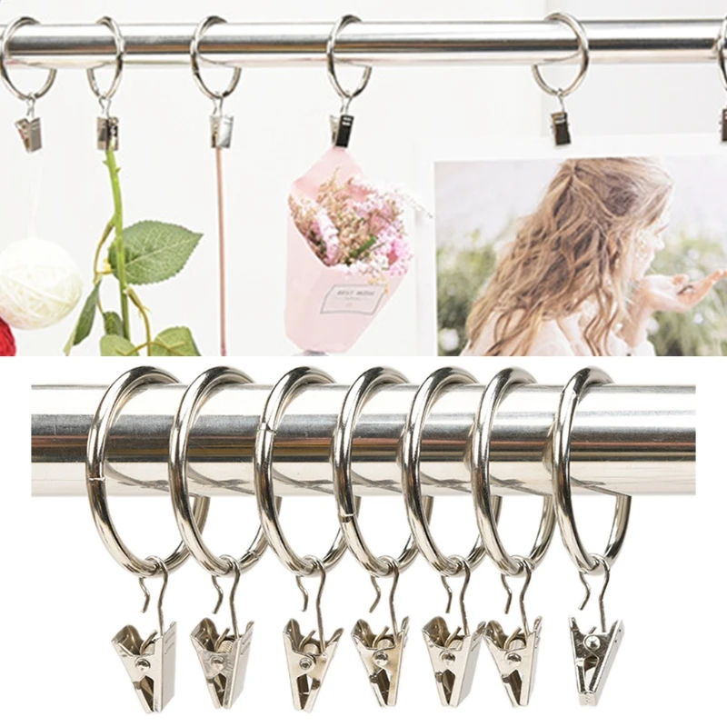 20 Pcs Metal Drapery Clips with Rings Bath Curtain Rod Clips Shower Curtain Rings Decorative
