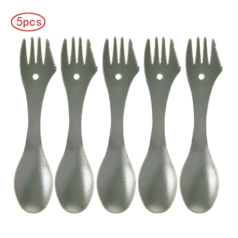 UI0223G Открытый Многофункциональный 5 шт./компл. набор столовых приборов многофункциональный инструмент ПВХ вилка ложка резак столовые приборы посуда для кемпинга пикника барбекю - Цвет: UI0223G