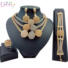 Conjunto de joyas de Oro africano grande para mujeres nigerianas gargantilla collar declaración joyería tres tonos capas pendientes anillo pulsera(China)