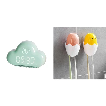 

1 Pcs Cloud Digital Alarm Clock, Contact Control USB Rechargeable & 1 Set Cute Chicken Toothbrush Holder Rinse Cup Set