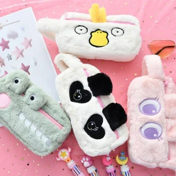 

1PC Plush Pencil Case Creative School Office Female Simple Large-capacity Pupil Cute Girl Stationery Bag Gift