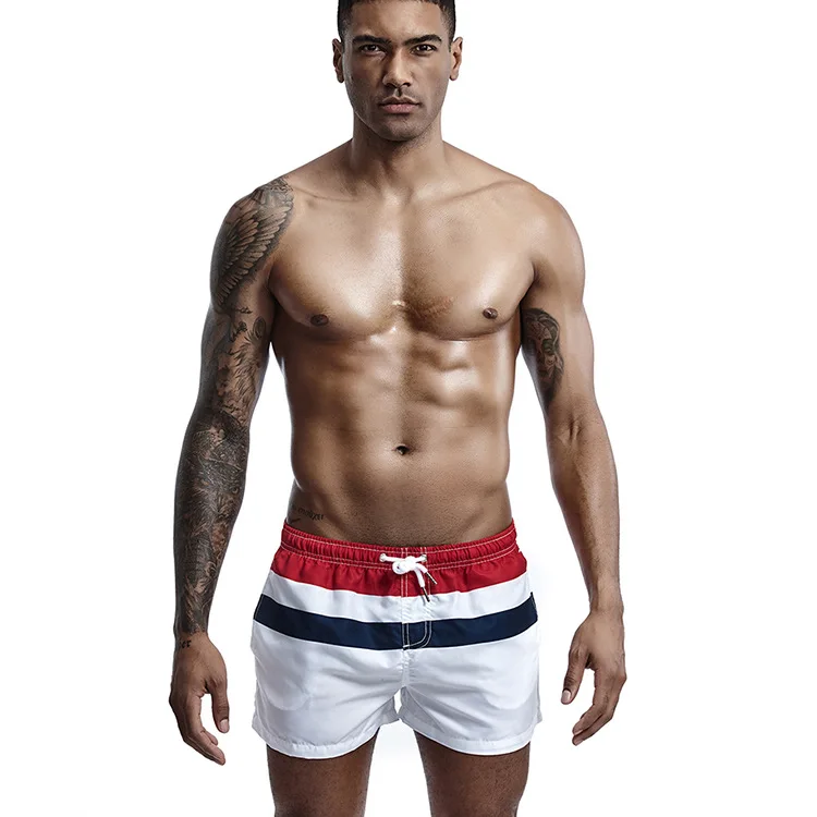 

Men's White Red Patchwork Beach Pants Surfing Sport Shorts Quick Dry Beach Shorts Gay Bermuda Boardshort Beach Men Swimsuit