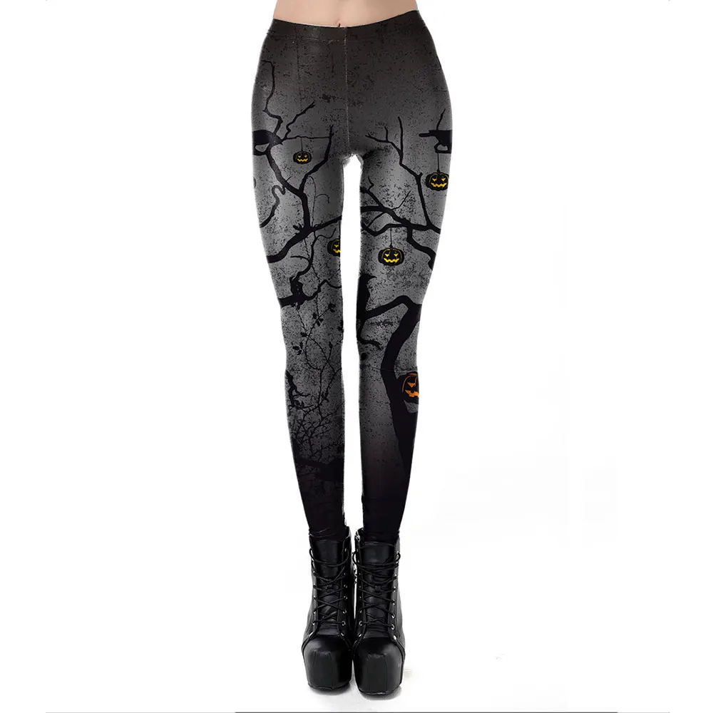 Vessos Casual Trousers Halloween Leggings Fitness Party Sport Pants Leisure Fashion Running Pumpkin Printing Black Polyester