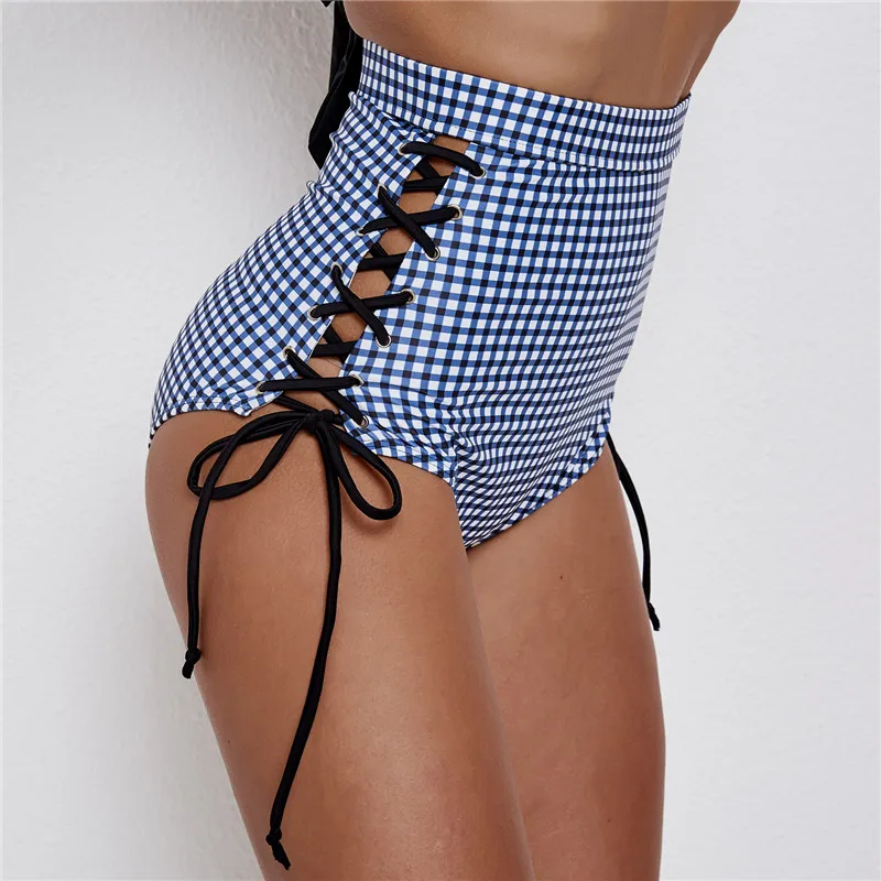 Sexy Swimsuit Women Bandeau Swimwear Female Summer Plaid Bikini Halter Beachwear Bathing Suit Swimwear Hight Waist Swimsuit