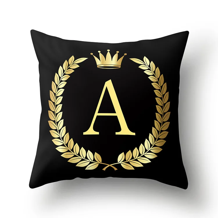 Hc2891834f37840af9e89d5a09766076dn 1Pcs Black Golden Crown Letter New Year Accessories Polyester 43*43cm Cushion Cover Sofa Home Decoration Throw Pillowcase 40553