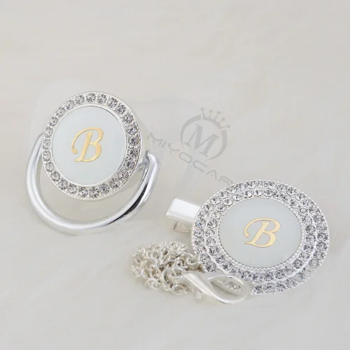 MIYOCAR bling имя инициалы Буквы B уникальный bling соска и соска клип BPA бесплатно пустышка bling уникальный дизайн LB-1 - Цвет: LB-1-1   0-6M