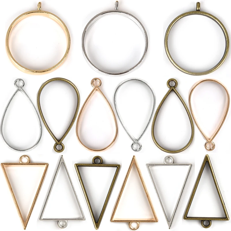 12 Style Set Metal Frame Pendant Bezel Setting Resin UV Resin DIY Jewelry Crafts 