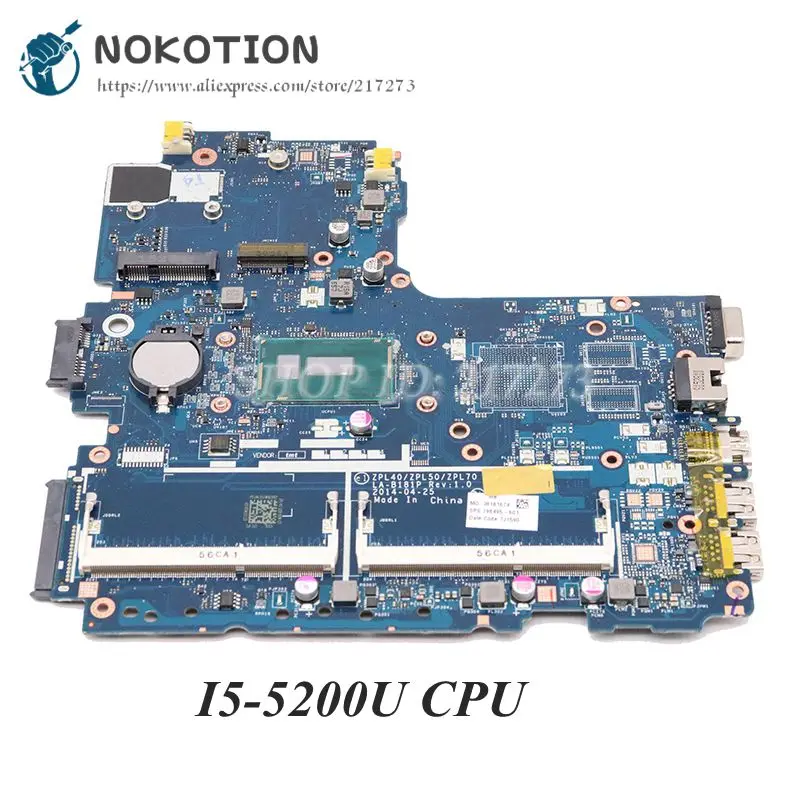 Материнская плата NOKOTION для ноутбука HP probook 450 G2 SR23Y i5 5200U ZPL40 ZPL50 ZPL70 LA B181P 799552 601 001