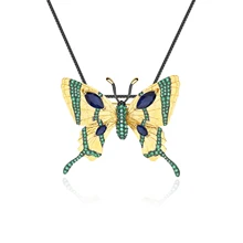 GEM'S балетная 925 пробы, серебро, ручная работа, Золотая Бабочка, подвеска 3.6Ct, натуральный сапфир, драгоценный камень, брошь для женщин, ювелирное изделие