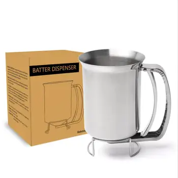 

Handheld Pancake Batter Dispenser With Lid Stainless Steel Professional Batter Funnel Kitchen Tool For Baking Cake Cupcakes Crep