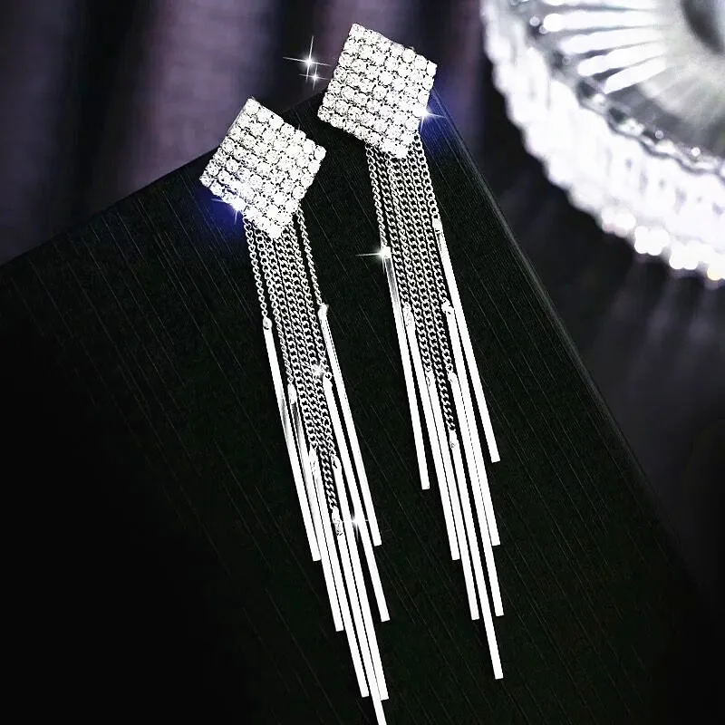 Новые Качественные серьги с кисточками и кристаллами женские модные длинные серебряные серьги с подвеской Свадебные аксессуары Подарочные украшения для ушей - Metal Color: Silver