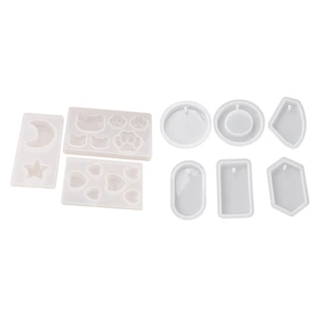 

3x Cat Bear Paw Heart Moon Star Silicone Mold Resin Silicone Mould & 6Pc Geometric Sweater Pendant Diy Necklace Mold