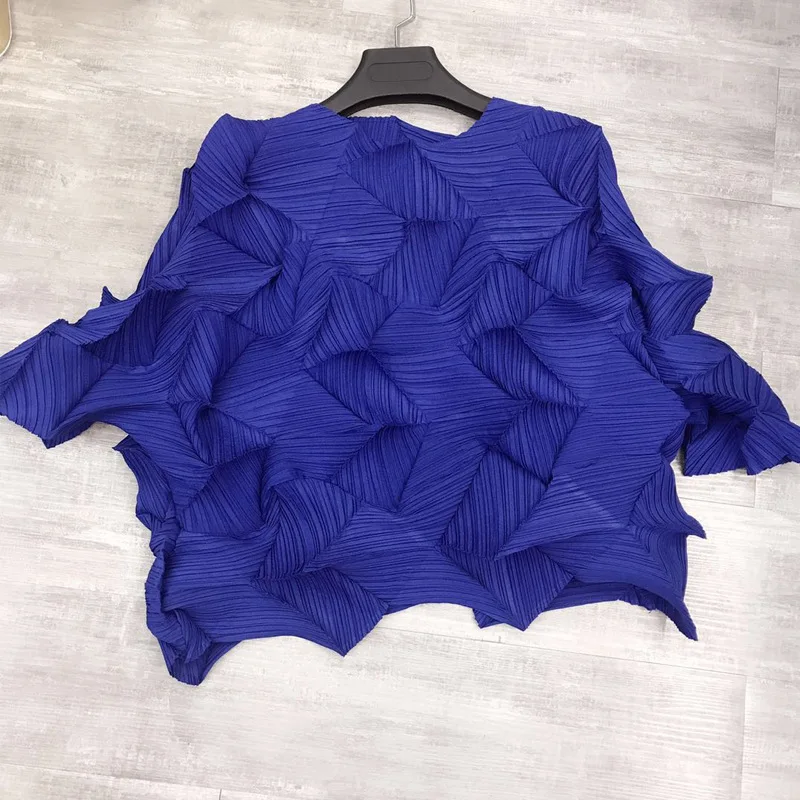 blue Модная новинка, летняя модная женская одежда, круглый вырез, стиль летучая мышь, плиссированный винтажный женский топ, Япония, женская рубашка WH25912 - Цвет: blue