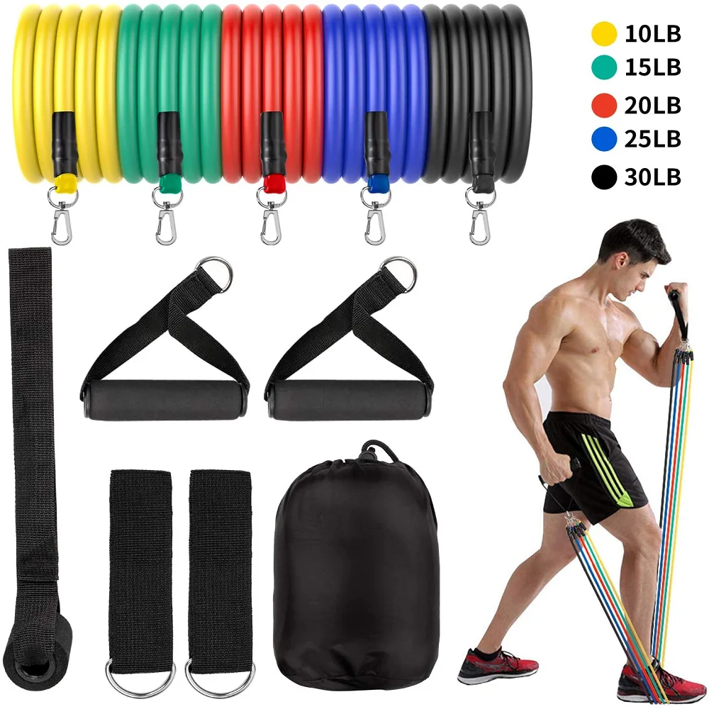 

11 Pcs/Set Latex Resistance Bands Crossfit Training Exercise Yoga Tubes Pull Rope,Rubber Expander Elastic Bands Fitness with Bag