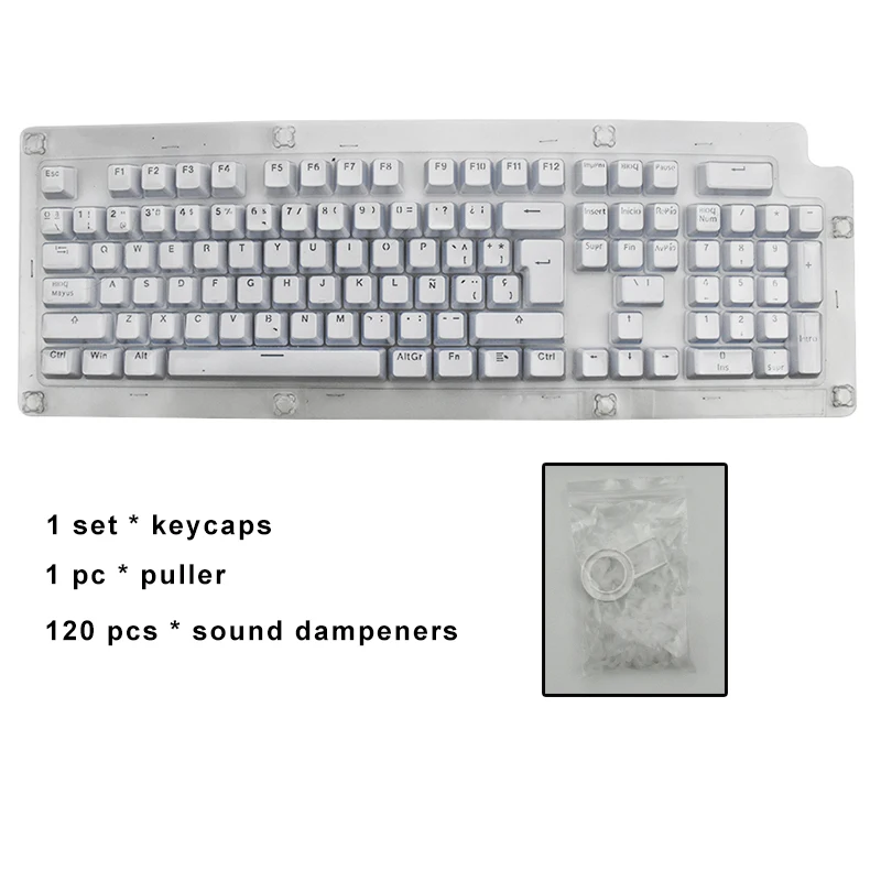 Испанские брелки для механической клавиатуры, совместимые с переключателями MX, двойная поддержка, светодиодное освещение, колпачки OEM профиль - Цвет: White nRing (Blister