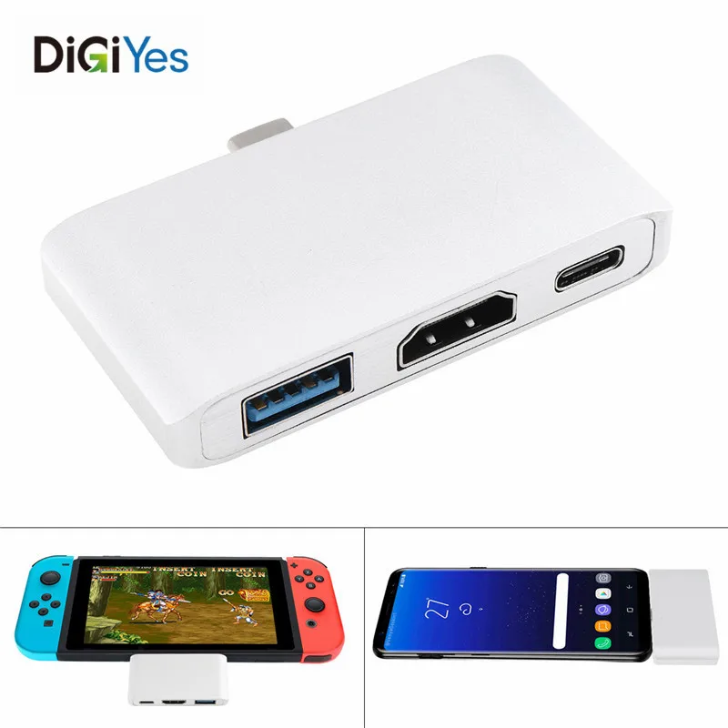 

Portable USB TypeC Adapter Support HDMI Enabled Devices to TypeC Enabled Laptop for Samsung Galaxy S8/S9,Huawei Mate 10
