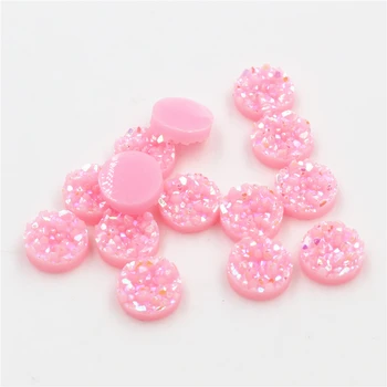 

New Fashion 8mm 10mm 40pcs Dark Pink AB Colors Natural ore Style Flat back Resin Cabochons For Bracelet Earrings accessories