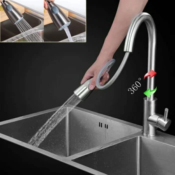 

Wholesale Kitchen Sink Faucet tap keukenkraan Pull out Down Kitchen Faucets Single Handle 304 Stainless Steel Watrer Taps