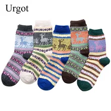 Urgot/5 пар, женские осенние и зимние теплые носки из кроличьей шерсти, рождественские длинные носки без пятки с синим оленем, Meias Calcetines Mujer