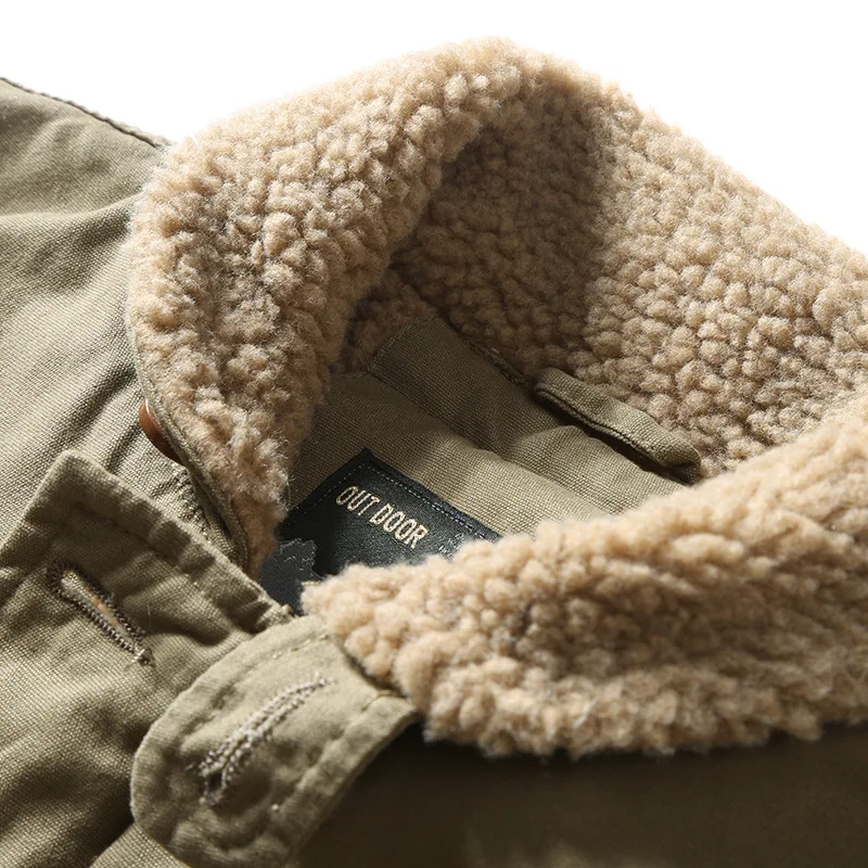 FOJAGANTO Winter Men's Lamb Wool Jackets Korean Vintage Thick Tooling Jacket Fashion Solid Color Hip Hop Street Jackets Male men's jacket Jackets