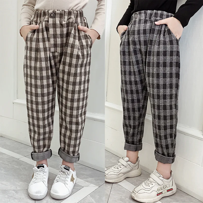 Teenage Girls Pants 2023 Spring Casual Fashion Loose Retro Plaid Kids ...