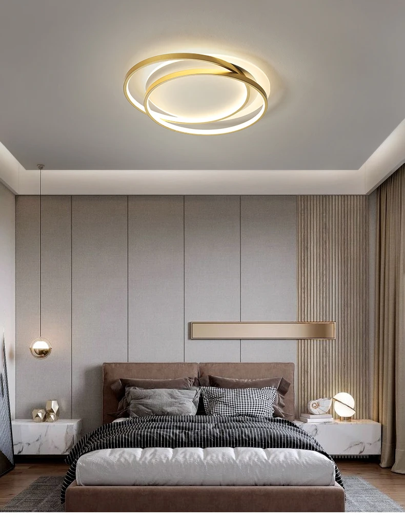 Modern Gold Led Chandelier For Bedroom Living Room Kitchen Study Design Ceiling Lamp Ring Round Remote Control Light Fixtures glass chandelier