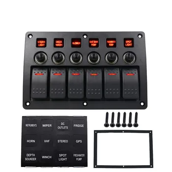 

6 Gang Boat Rocker Switch Panel Auto/Marine/Yacht AC/DC LED Light Waterproof Circuit Breakers Switch Panel