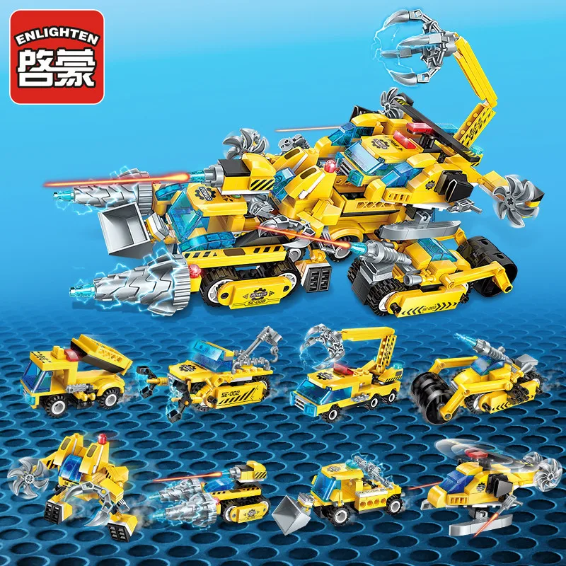 

ENLIGHTEN Assembled Building Blocks Engineering Vehicle Series 1408 feng ying Chariot Straight Variable Eight in One Fit Educati