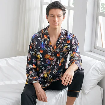 

Mens Satin Silk Pajamas Sets Luxury Sleepwear Sexy Leisure Suits Nightwear Long Sleeve Nightgown Night Suit Sleep Two Piece Set