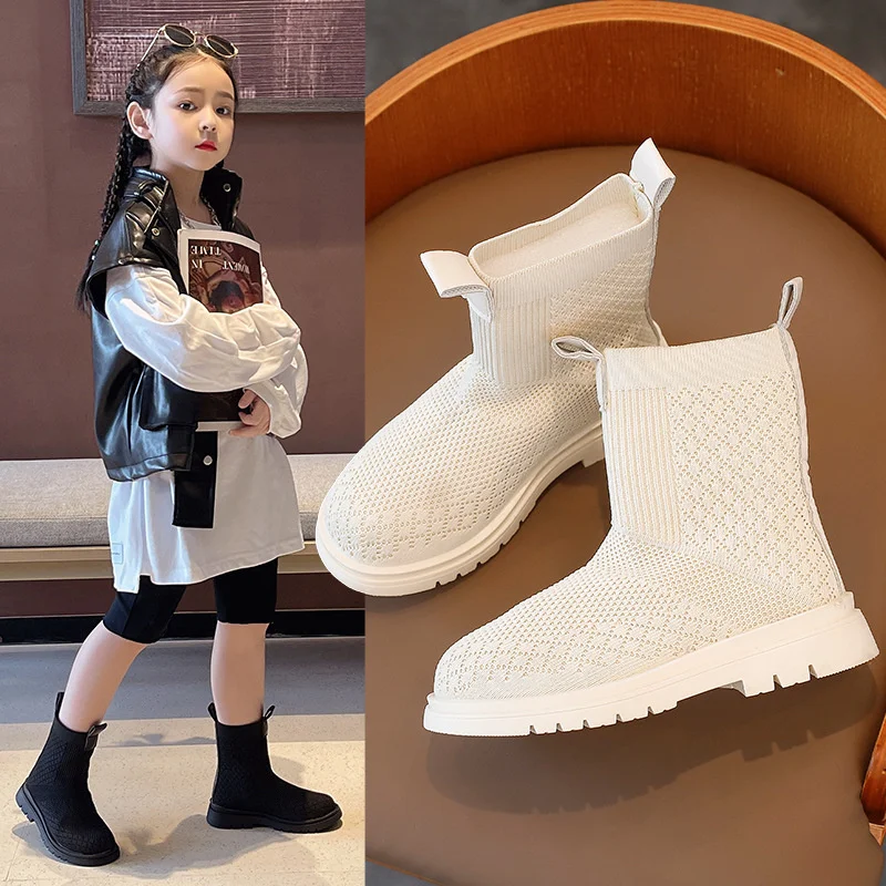 Boots Kids Knit Air Mesh Boots Girls School Uniform Dress Shoes