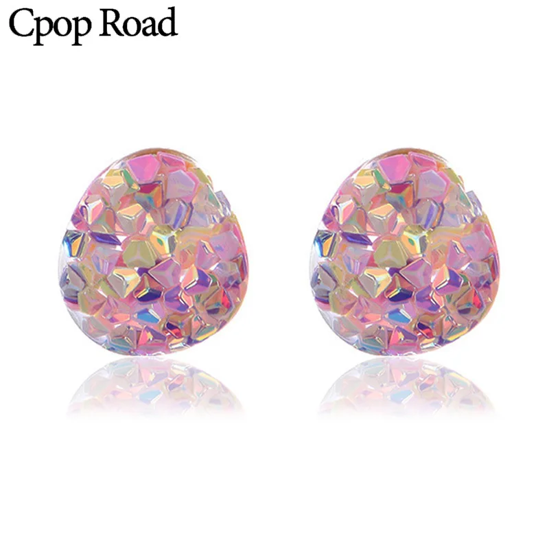 

Cpop Trendy Creative Colorful Resin Earrings Glitter Sivler Needle Stud Earrings Elegant Fashion Female Jewelry Hot Sale Gift