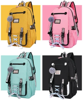 

Canvas USB Girls Schoolbags Youth Backpack Women's Schoolbag Black 2020 Large Capacity College Youth Anti-theft Schoolbag