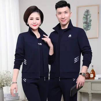 

Middle-aged Couples Set Spring and Autumn Mom and Dad Sports Clothing Three-piece Set Men and Women Long-sleeved Sweater Loose C