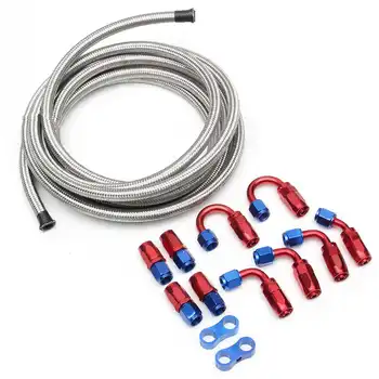 

New 5M AN6 Stainless Steel Braided 5M AN6 Stainless Oil/Fuel Oil Line + Hose End Adaptor Kit + AN6 Port Plug T7 Aluminum Alloy
