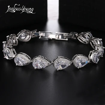 Elegant AAA Pear Cut CZ Zircon Tennis Charm Bracelets & Bangles Gold Color Fashion Princess Wedding Friendship Braclet Jewelry