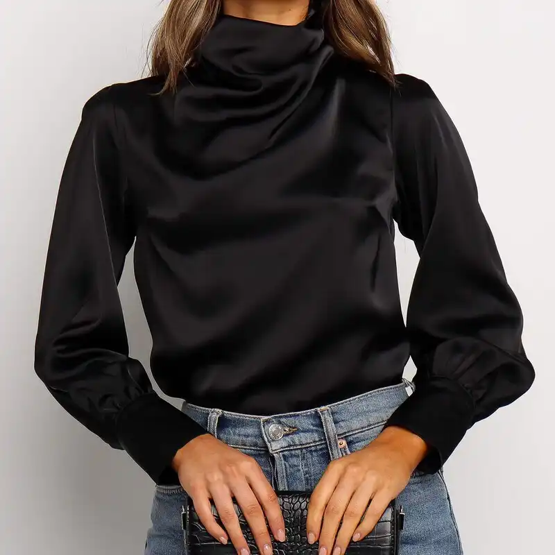 camisa de seda preta feminina