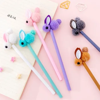 

50PCS Korean Creative Plush Rabbit Gel Pen Girl Heart Rabbit Ear Signature Pen Black Quick Dry Signature Pen stationery