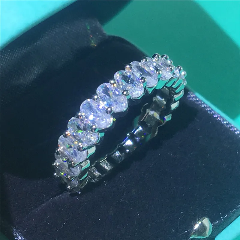Vecalon, Женское кольцо вечности, 925 пробы, серебряные ювелирные изделия, Emeald cut AAAAA cz, обручальное кольцо, кольца для женщин, вечерние, бижутерия
