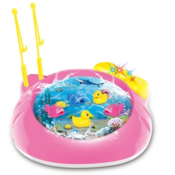 

New Electric Rotating Fish Pool with Light Music Magnetic Fishing Pole Rod Fish Model Set Kid Toy Educational