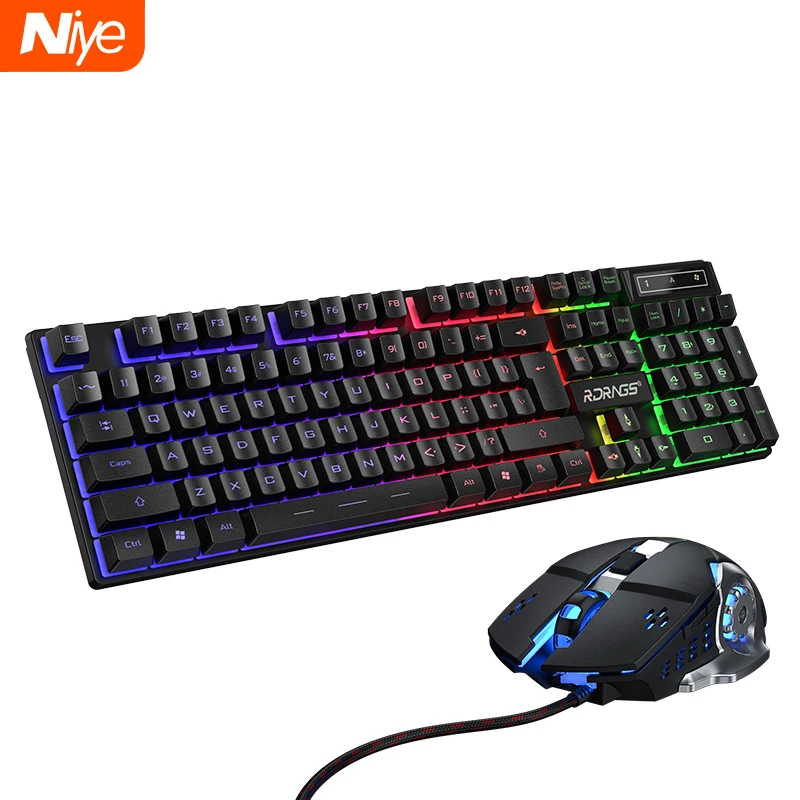 Bedrade Gaming Toetsenbord Muis Gamer Kit Pc Gamer Mechanische Feel Toetsenborden Regenboog Backlight Computer Backlit 104 Keys Keycaps Set
