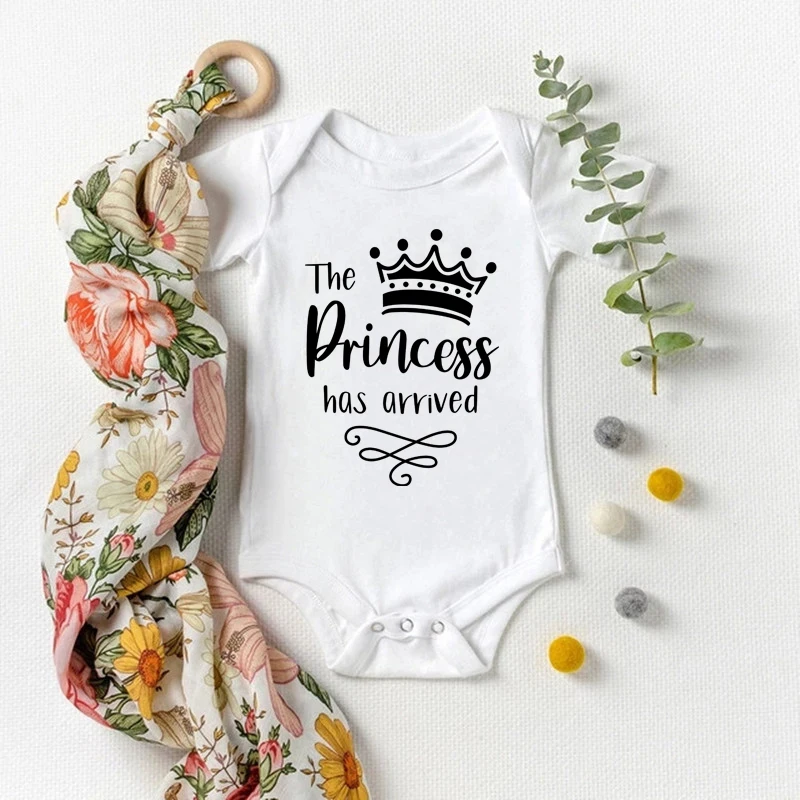 

Newborn Baby Girls Clothes The Princess Has Arrived Baby Rompers Summer Cotton Jumpsuit Outfits Baby Bodysuits Shower Gifts
