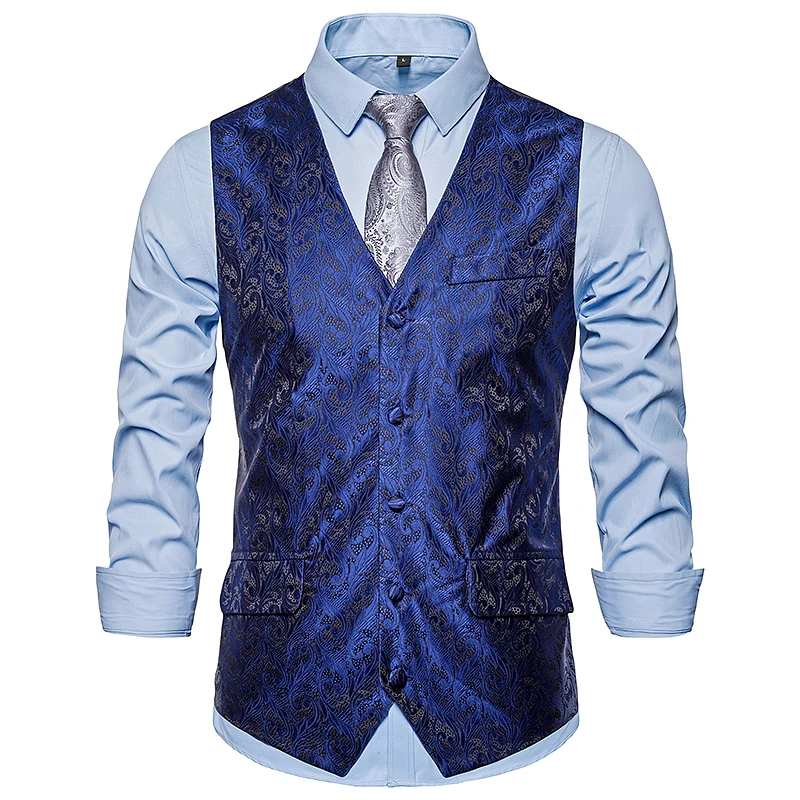 New arrival men smart casual suit Vest coat mens Flower leaf embroidery pattern vest Single-breasted design suit vest plus size
