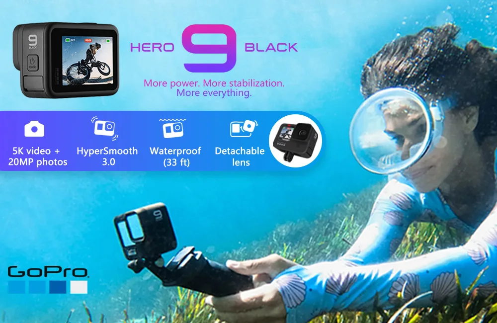 small action camera GoPro HERO 9 Black Action Camera 5K Videos 20MP Photos Waterproof Sport Cameras Color Front Screen Brand New And Original action camera hd