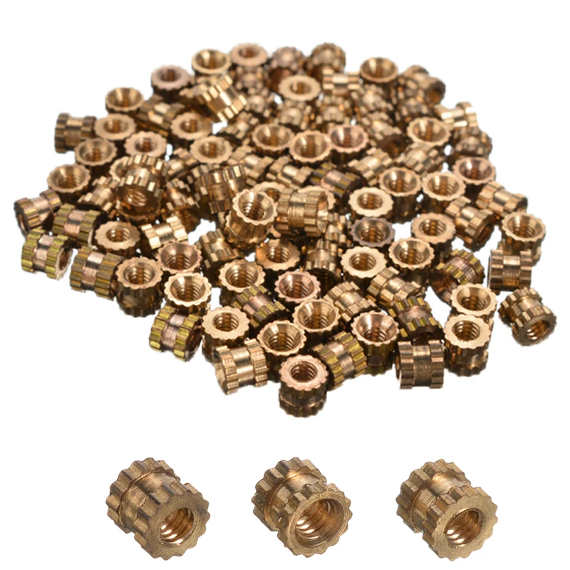 100pcs M3x6x4.3mm OD Brass Cylinder Knurled Embedded Nuts Threaded Round Insert 