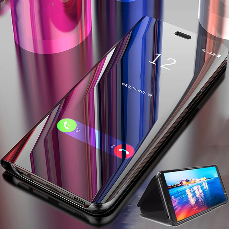 Чехол для Samsung Galaxy A51 роскошный зеркальный кожаный прозрачный умный чехол с
