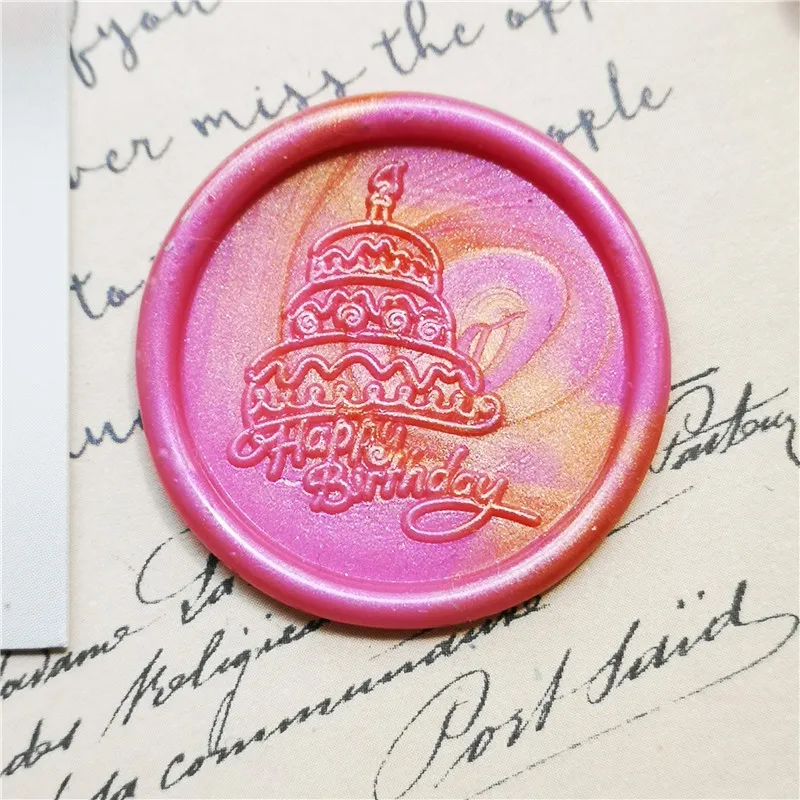 Happy Birthday with Cake seal wax stamp Retro Wood Stamp Sealing Wax Seal Wedding Decorative sealing seals | Дом и сад