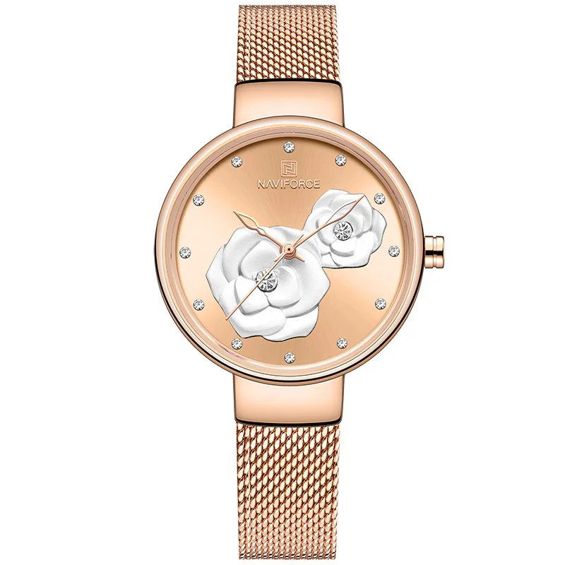 Rose gold Новые женские часы Топ люксовый бренд NAVIFORCE красивый дизайн кварцевые женские часы простые водонепроницаемые наручные часы женские Reloj Mujer - Цвет: Rose gold