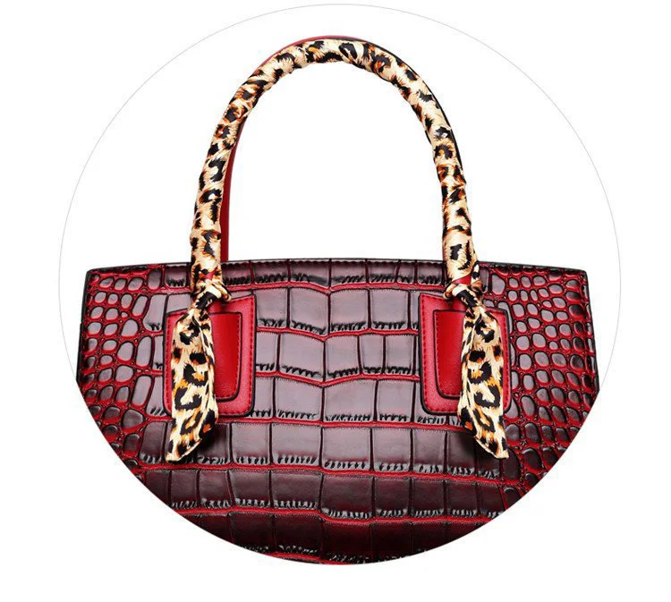 PU Leather Faux Crocodile Print Handbags Purse Fashion fashion crossbody bag for women 2019 Famous brand Brand Shoulder Bags Red (11)