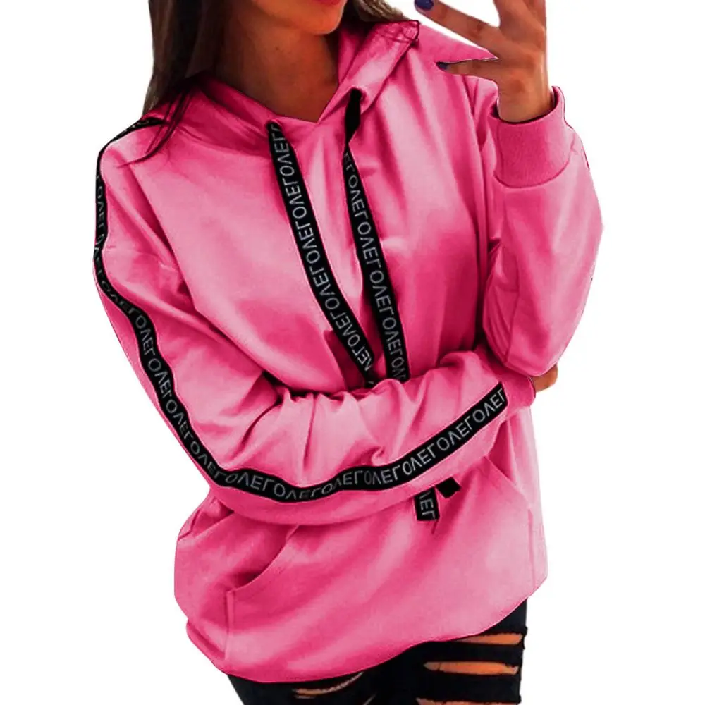 hot pink Женская Осенняя толстовка, толстовки с длинным рукавом, однотонный пуловер с капюшоном, топы, harajuku, с буквенным принтом, женские толстовки, плюс размер, 5XL, moletom - Цвет: hot pink