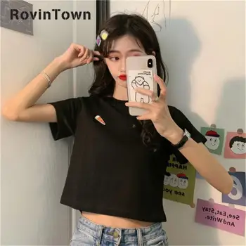 

New Summer Women T-shirt Casual Short Slim Section Short-sleeved Embroidered Solid Color O Neck Solid Color Tops Free Shipping